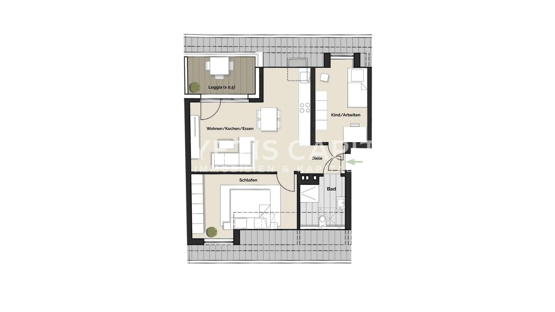 Grundriss 3-Zimmer Sonderwunsch